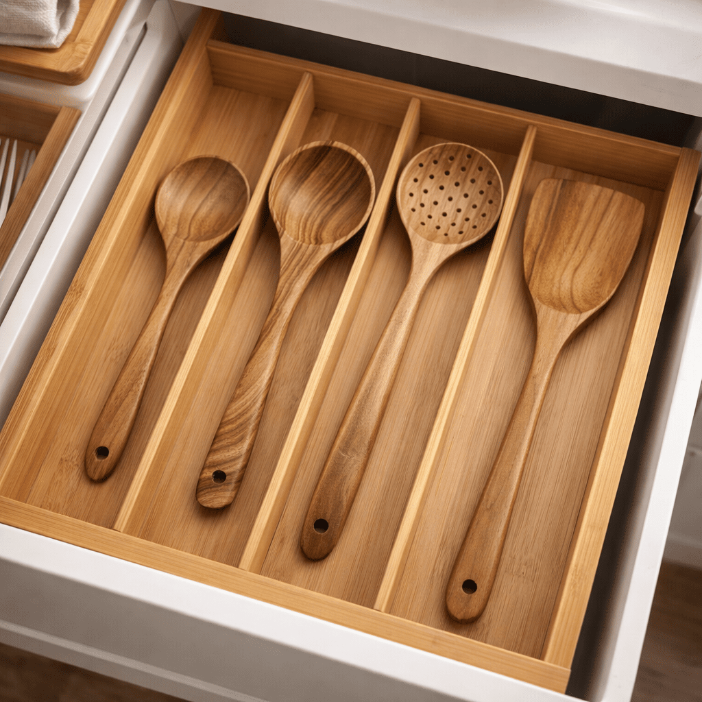 Ensemble d'Ustensiles de Cuisine en Bois Pratique et Élégant 2