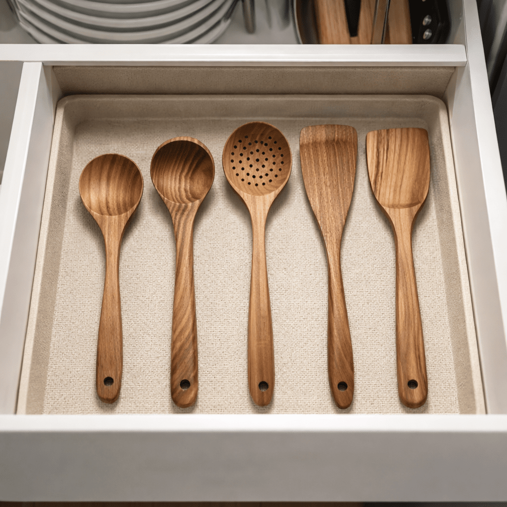 Ensemble d'Ustensiles de Cuisine en Bois Pratique et Élégant 3