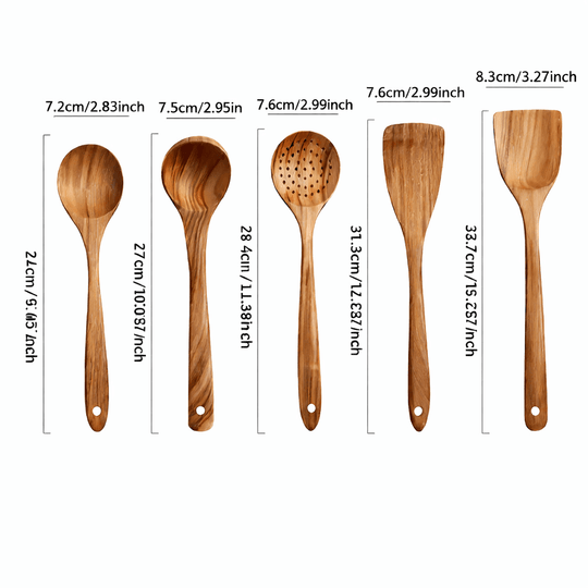 Ensemble d'Ustensiles de Cuisine en Bois Pratique et Élégant 4
