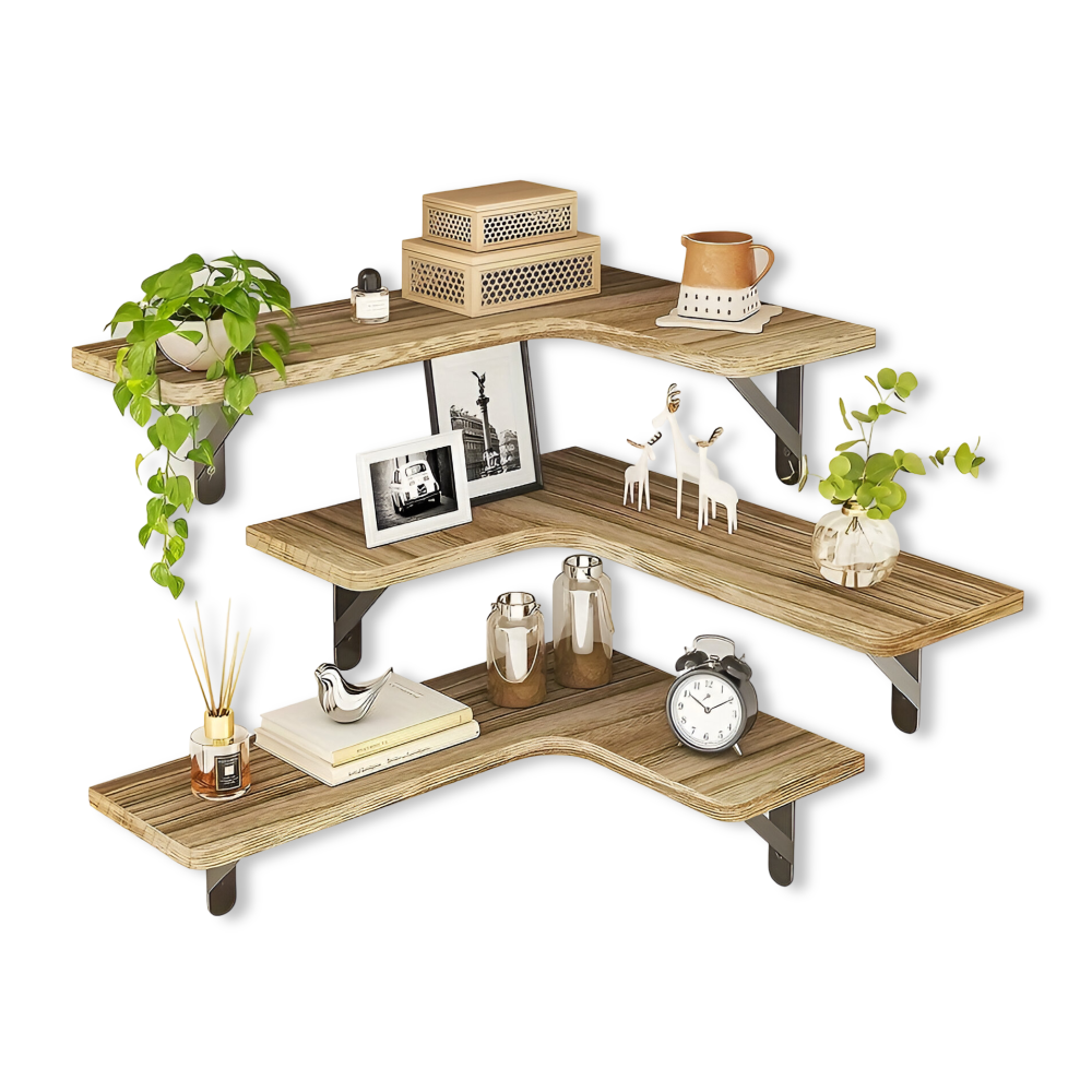 Ensemble d'étagères en bois rustique pour décoration d'angle et murale 0