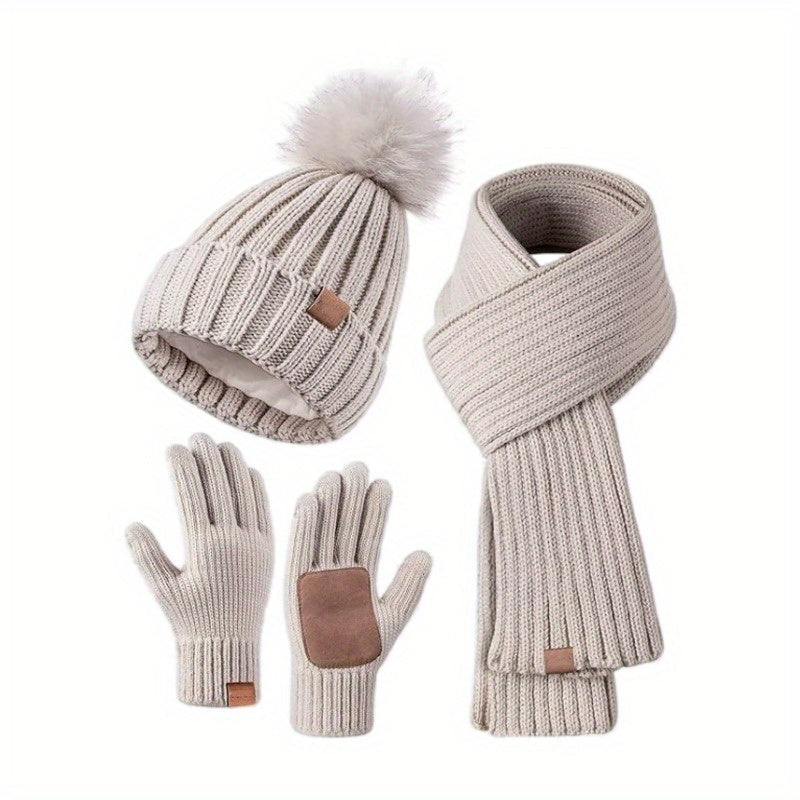 Ensemble d'hiver tricoté pour femmes avec bonnet, écharpe et gants 0