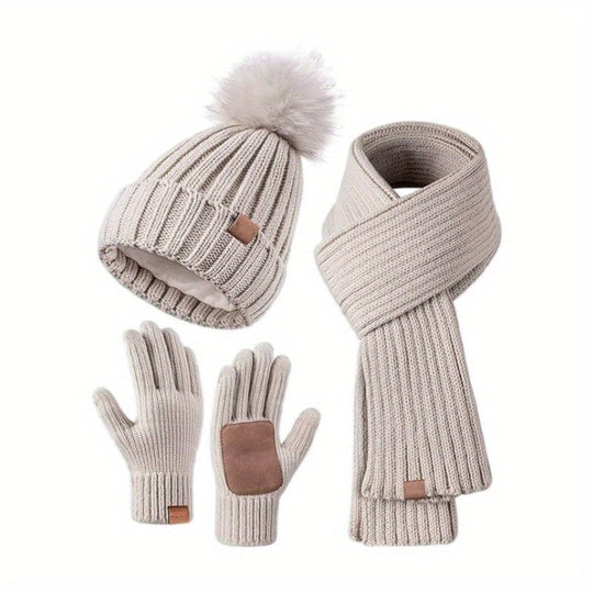 Ensemble d'hiver tricoté pour femmes avec bonnet, écharpe et gants 0