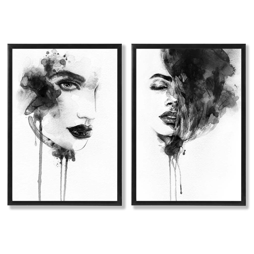 Ensemble de 2 Impressions Encadrées en Noir et Blanc 0