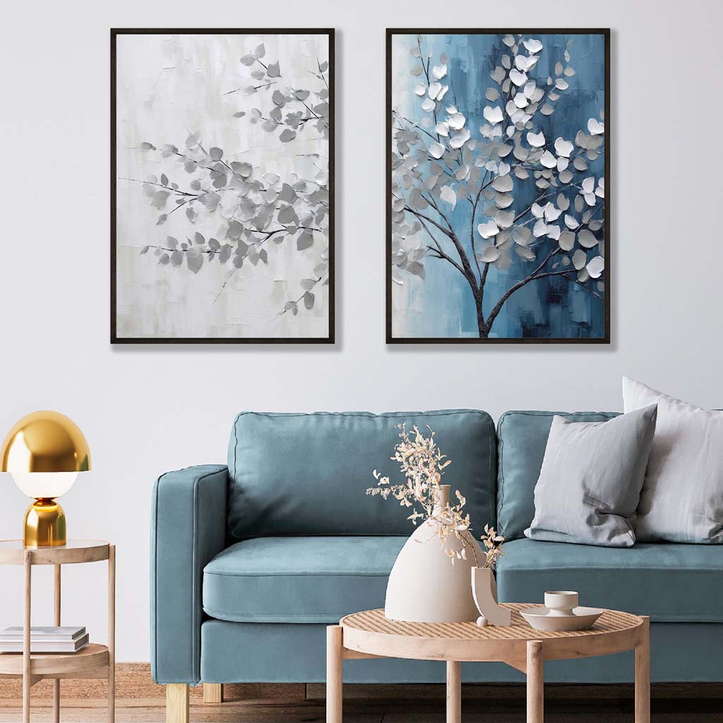 Ensemble de 2 estampes d'art Arbre Bleu et Gris 1