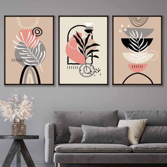 Ensemble de 3 Impressions Murales Abstraites Bohèmes pour Décoration Intérieure 0