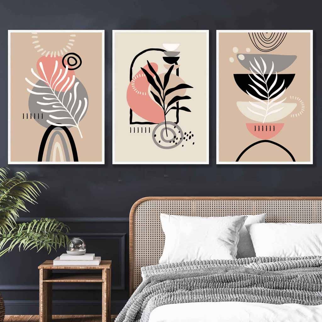 Ensemble de 3 Impressions Murales Abstraites Bohèmes pour Décoration Intérieure 1