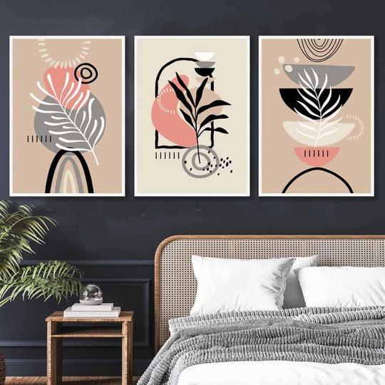 Ensemble de 3 Impressions Murales Abstraites Bohèmes pour Décoration Intérieure 1