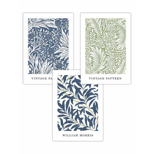 Ensemble de 3 Impressions Murales Vintage Floral en Bleu et Vert 0