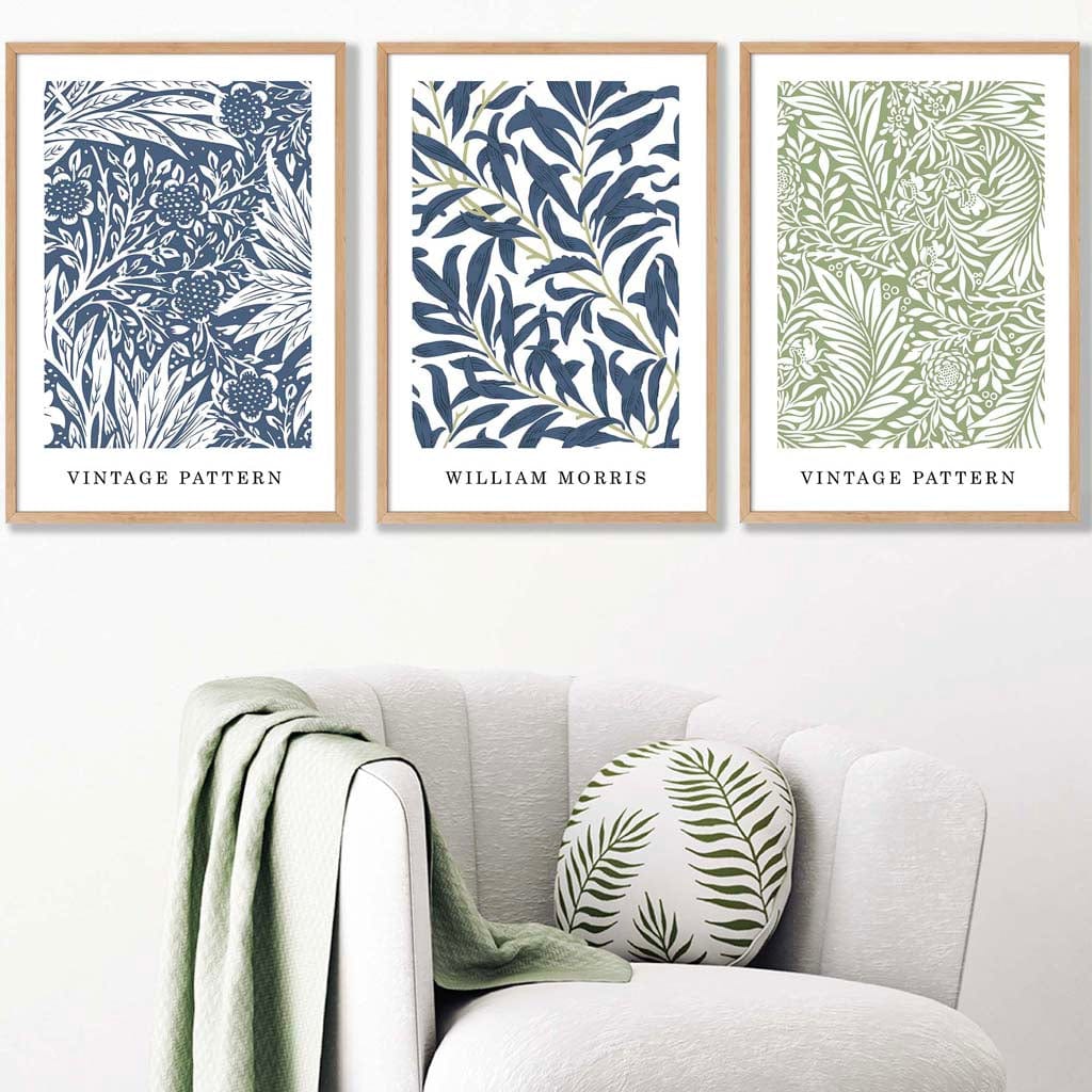 Ensemble de 3 Impressions Murales Vintage Floral en Bleu et Vert 1