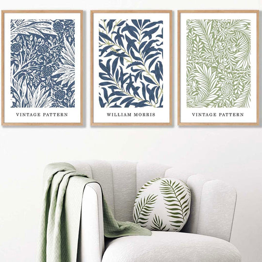 Ensemble de 3 Impressions Murales Vintage Floral en Bleu et Vert 1