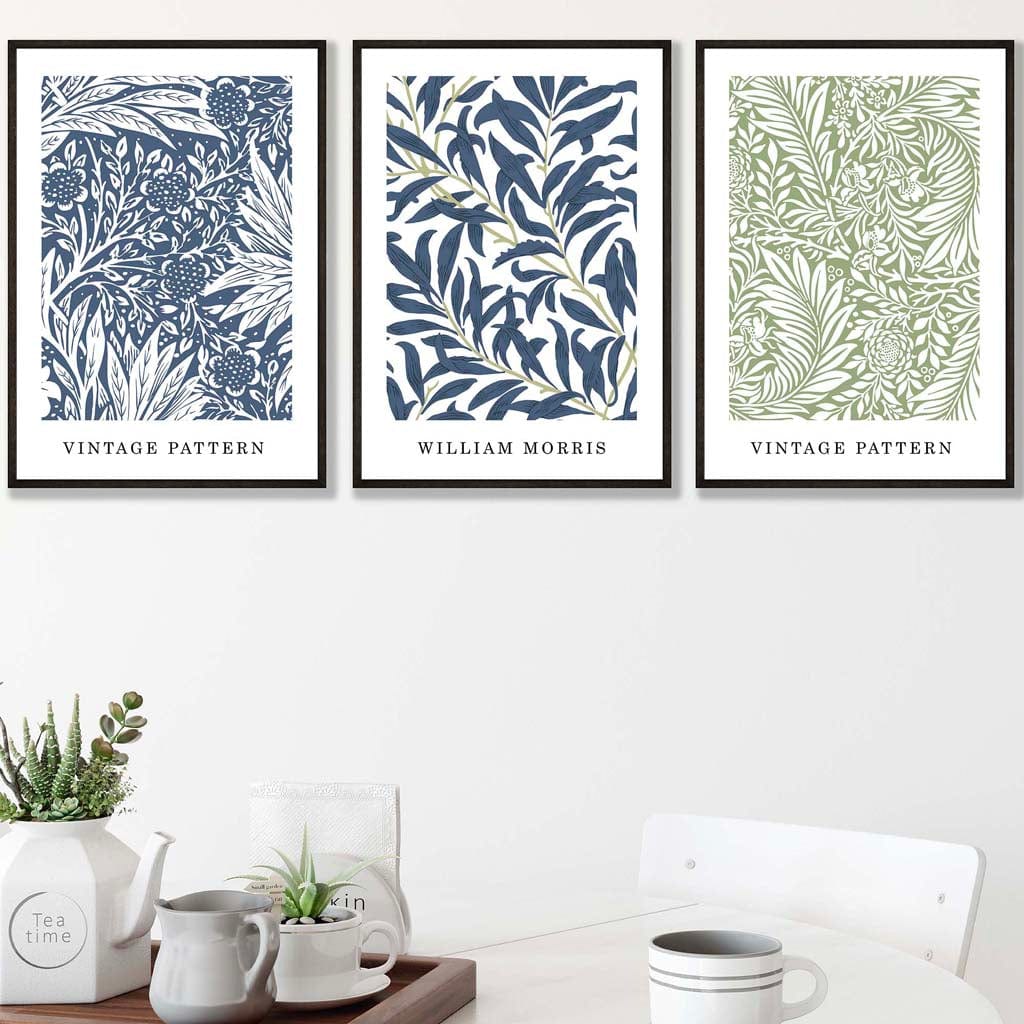 Ensemble de 3 Impressions Murales Vintage Floral en Bleu et Vert 2