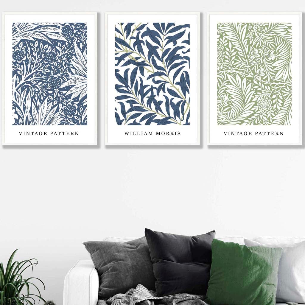 Ensemble de 3 Impressions Murales Vintage Floral en Bleu et Vert 3