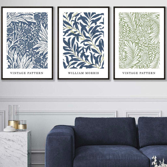 Ensemble de 3 Impressions Murales Vintage Floral en Bleu et Vert 4