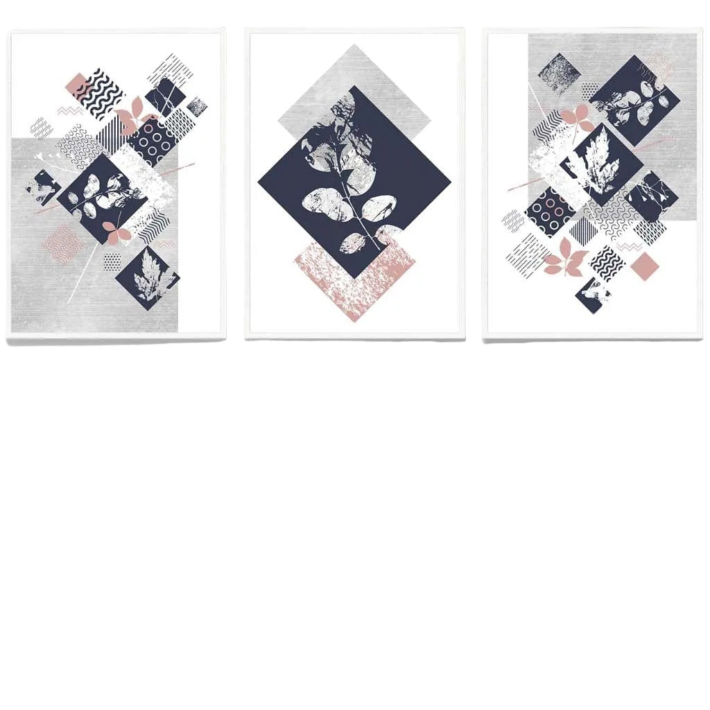 Ensemble de 3 Imprimés Floraux Géométriques pour Décoration Murale 0