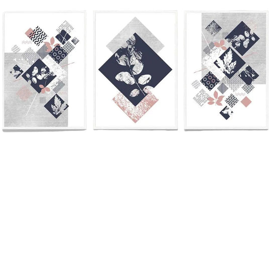 Ensemble de 3 Imprimés Floraux Géométriques pour Décoration Murale 0