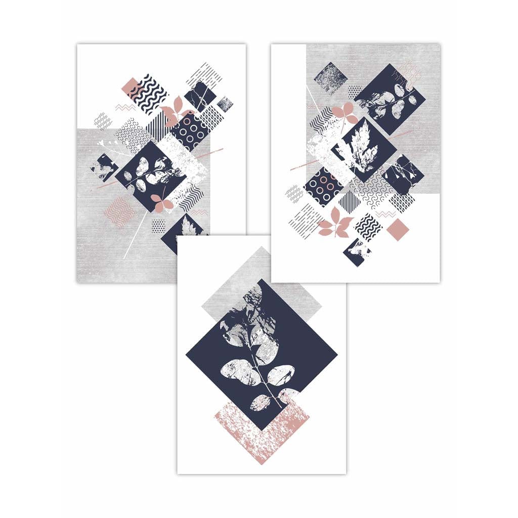Ensemble de 3 Imprimés Floraux Géométriques pour Décoration Murale 1