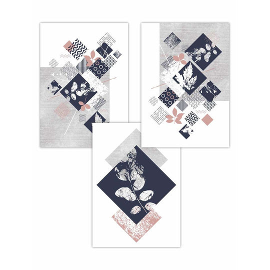 Ensemble de 3 Imprimés Floraux Géométriques pour Décoration Murale 1
