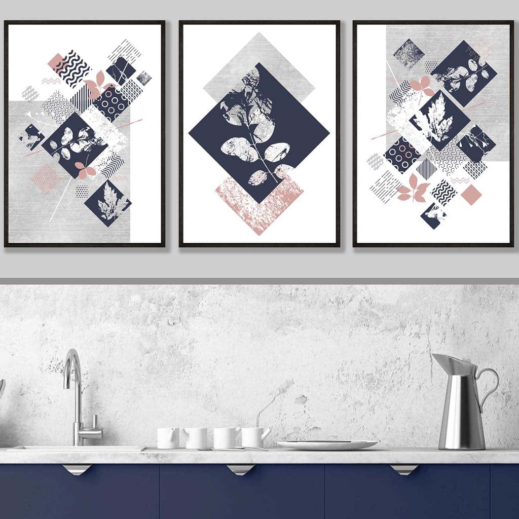 Ensemble de 3 Imprimés Floraux Géométriques pour Décoration Murale 3