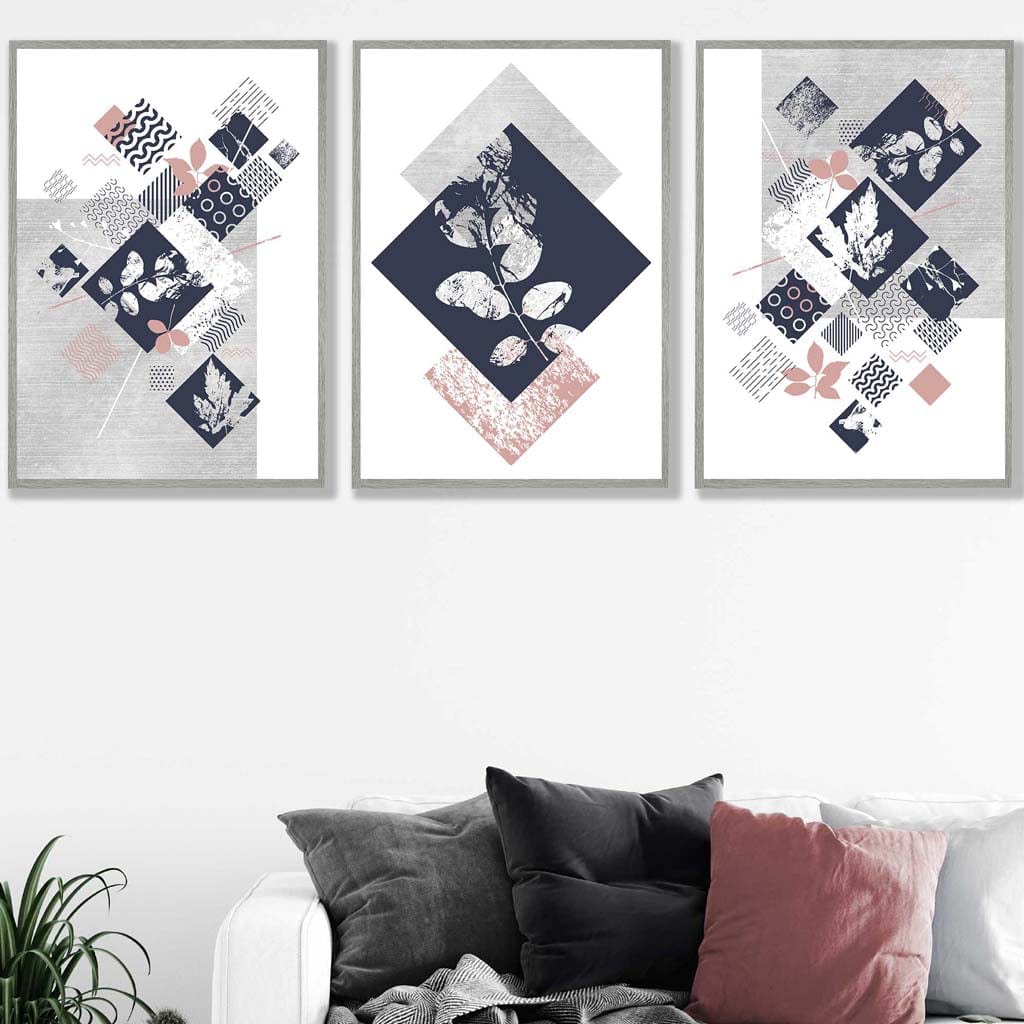 Ensemble de 3 Imprimés Floraux Géométriques pour Décoration Murale 4