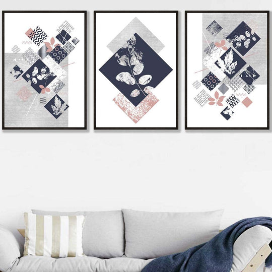 Ensemble de 3 Imprimés Floraux Géométriques pour Décoration Murale 5