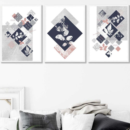 Ensemble de 3 Imprimés Floraux Géométriques pour Décoration Murale 6
