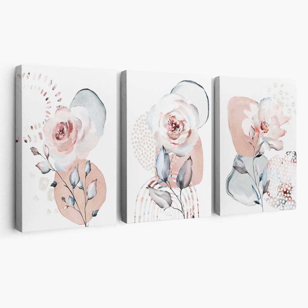 Ensemble de 3 Toiles Décoratives Florales Abstraites pour Décoration Murale 0