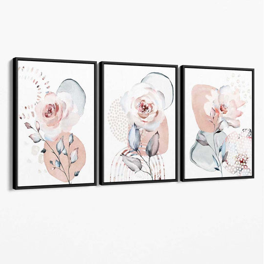 Ensemble de 3 Toiles Décoratives Florales Abstraites pour Décoration Murale 1
