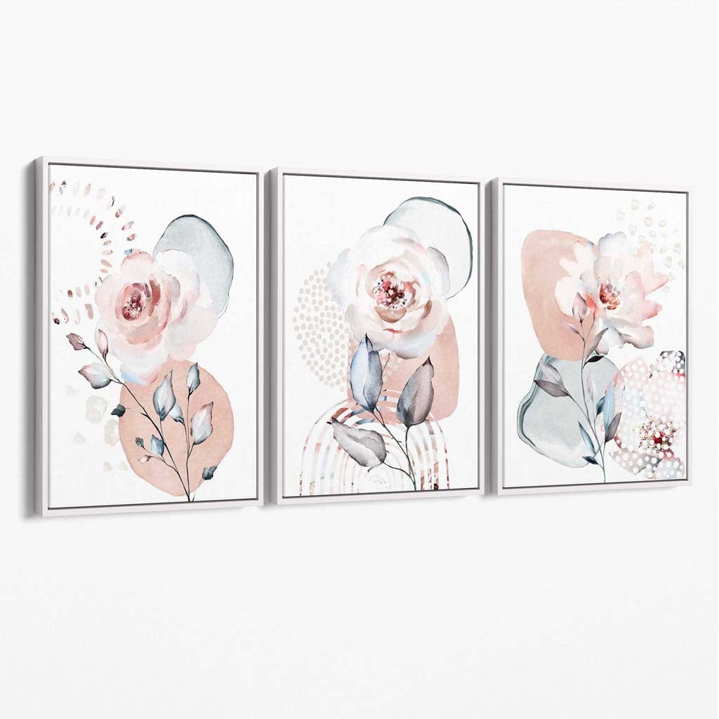 Ensemble de 3 Toiles Décoratives Florales Abstraites pour Décoration Murale 2