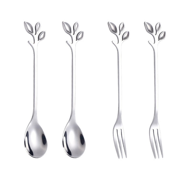 Ensemble de 4 Ustensiles de Cuisine Créatifs en Forme de Feuille - Accessoires Cuisine Élégants pour Servir Fruits et Légumes 0