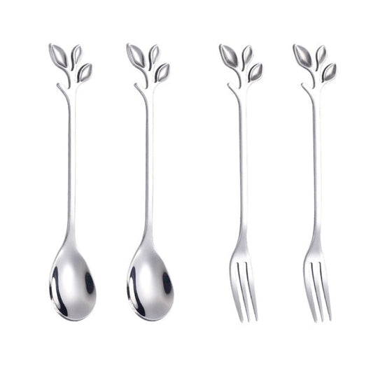Ensemble de 4 Ustensiles de Cuisine Créatifs en Forme de Feuille - Accessoires Cuisine Élégants pour Servir Fruits et Légumes 0