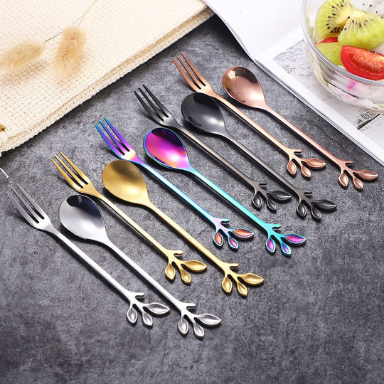 Ensemble de 4 Ustensiles de Cuisine Créatifs en Forme de Feuille - Accessoires Cuisine Élégants pour Servir Fruits et Légumes 1