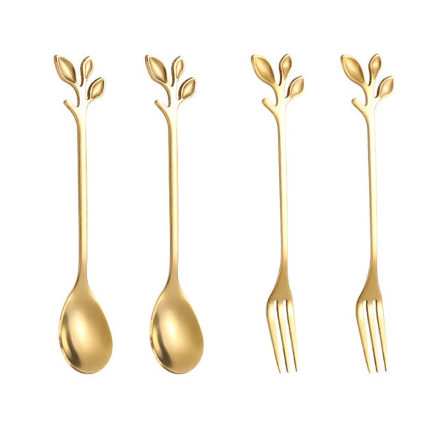 Ensemble de 4 Ustensiles de Cuisine Créatifs en Forme de Feuille - Accessoires Cuisine Élégants pour Servir Fruits et Légumes 5