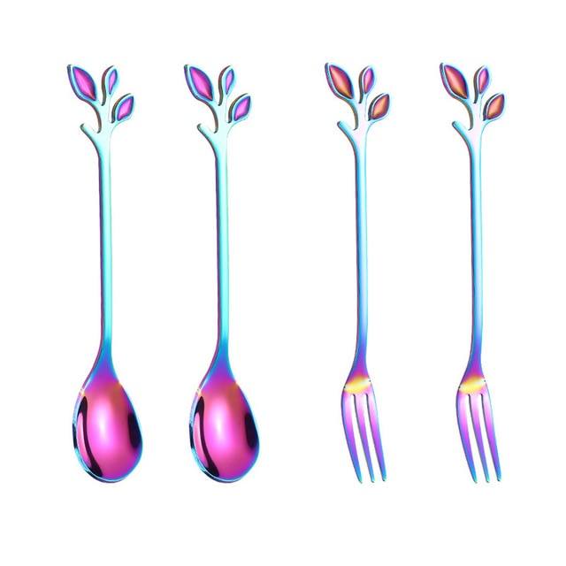 Ensemble de 4 Ustensiles de Cuisine Créatifs en Forme de Feuille - Accessoires Cuisine Élégants pour Servir Fruits et Légumes 6