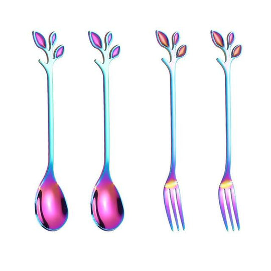 Ensemble de 4 Ustensiles de Cuisine Créatifs en Forme de Feuille - Accessoires Cuisine Élégants pour Servir Fruits et Légumes 6