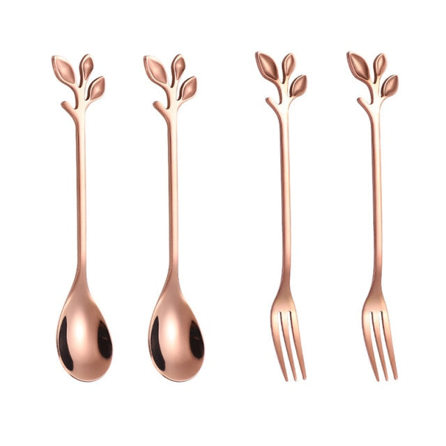 Ensemble de 4 Ustensiles de Cuisine Créatifs en Forme de Feuille - Accessoires Cuisine Élégants pour Servir Fruits et Légumes 7