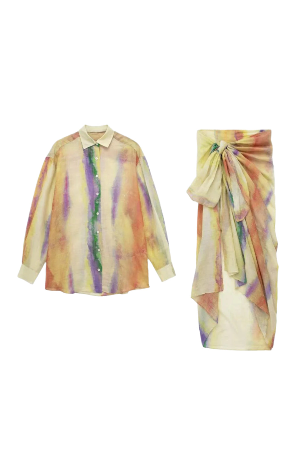 Ensemble de Chemise à Manches Longues Tie-Dye et Jupe Nouée 0