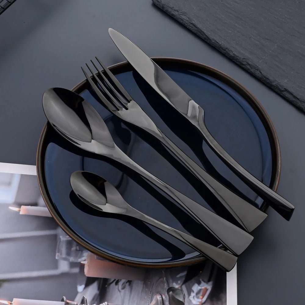 Ensemble de Couverts Modernes en Acier Inoxydable Noir 4