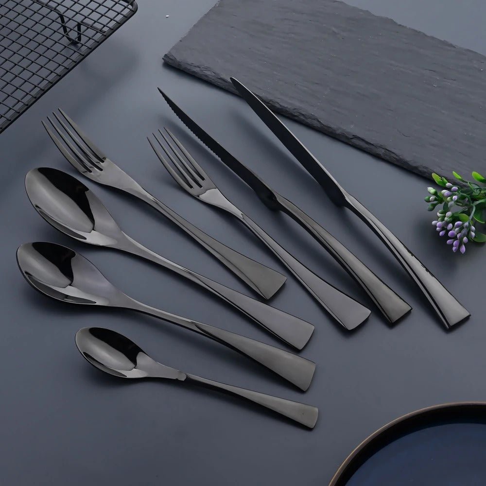 Ensemble de Couverts Modernes en Acier Inoxydable Noir 5