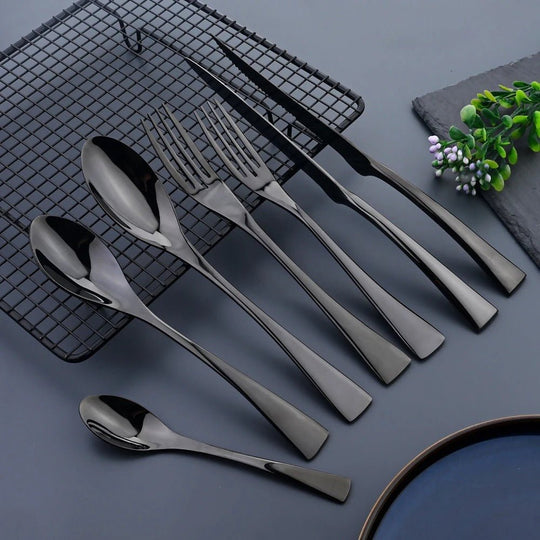 Ensemble de Couverts Modernes en Acier Inoxydable Noir 6