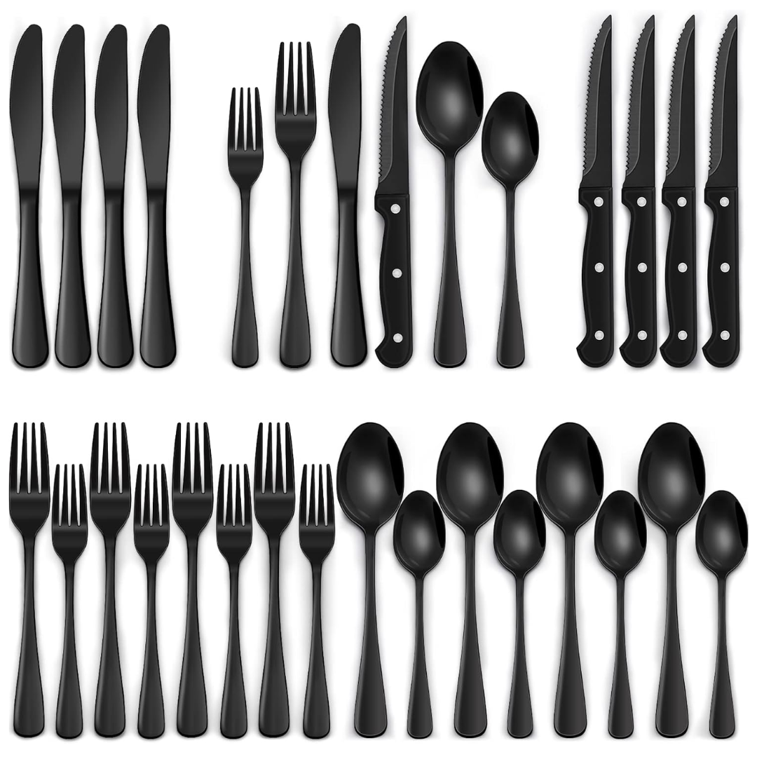 Ensemble de Couverts de Table Noir 24 Pièces Moderne pour Dîners et Réceptions 0