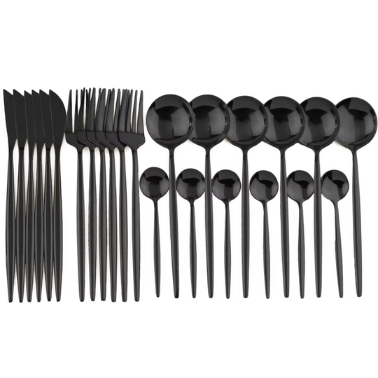 Ensemble de Couverts de Table Noir 24 Pièces Moderne pour Dîners et Réceptions 1