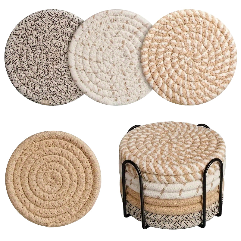 Ensemble de Dessous de Verre Tissés Bohème pour Décoration Intérieure 0