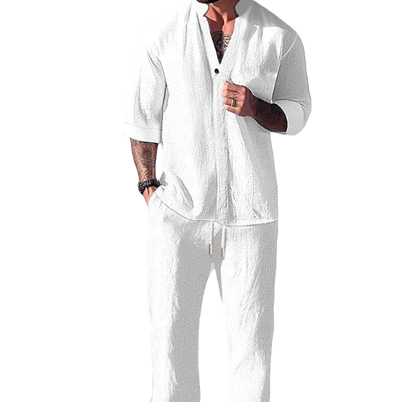 Ensemble de Loungewear pour Hommes – Haut à Manches Longues en Lin et Coton 0