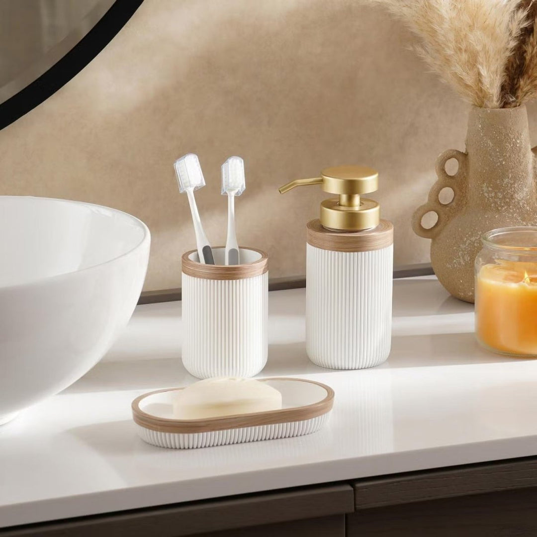 Ensemble de Salle de Bain Blanc avec Porte-Savon et Distributeur 2