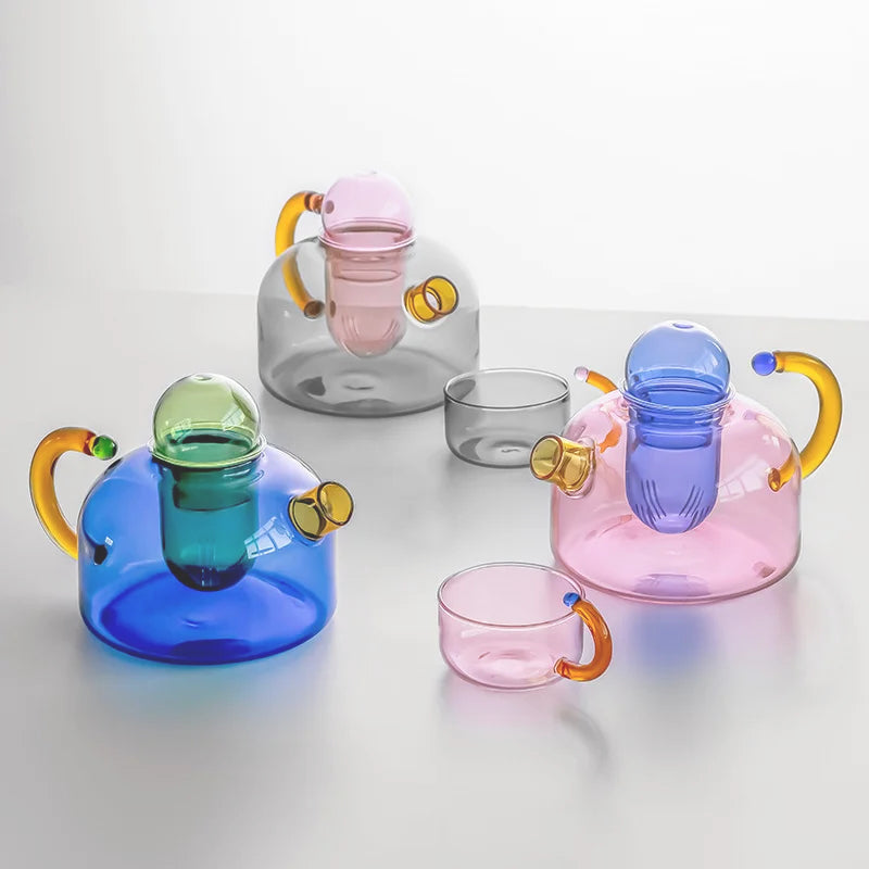 Ensemble de Service à Thé Moderne Coloré en Verre 0