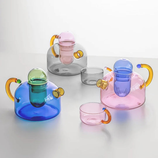 Ensemble de Service à Thé Moderne Coloré en Verre 0