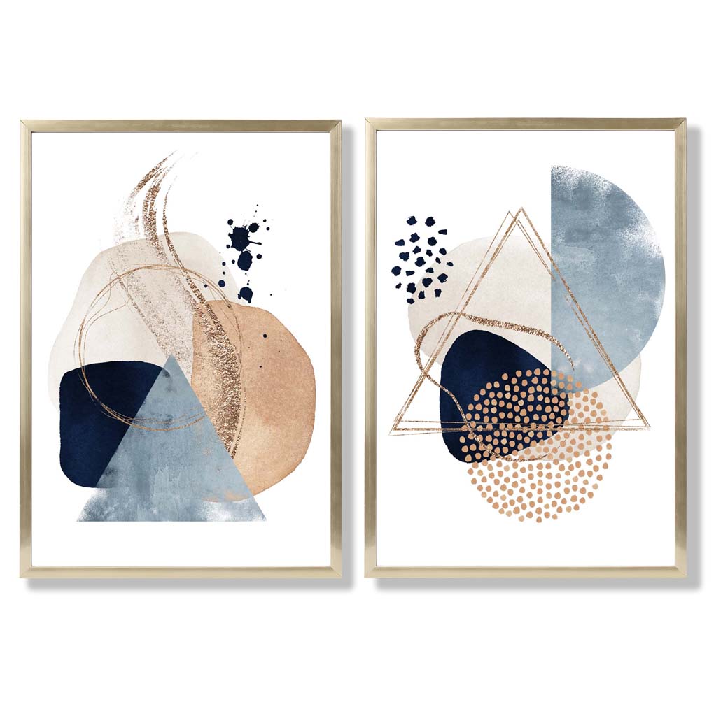 Ensemble de Tirages d'Art Aquarelle Bleu et Beige 8