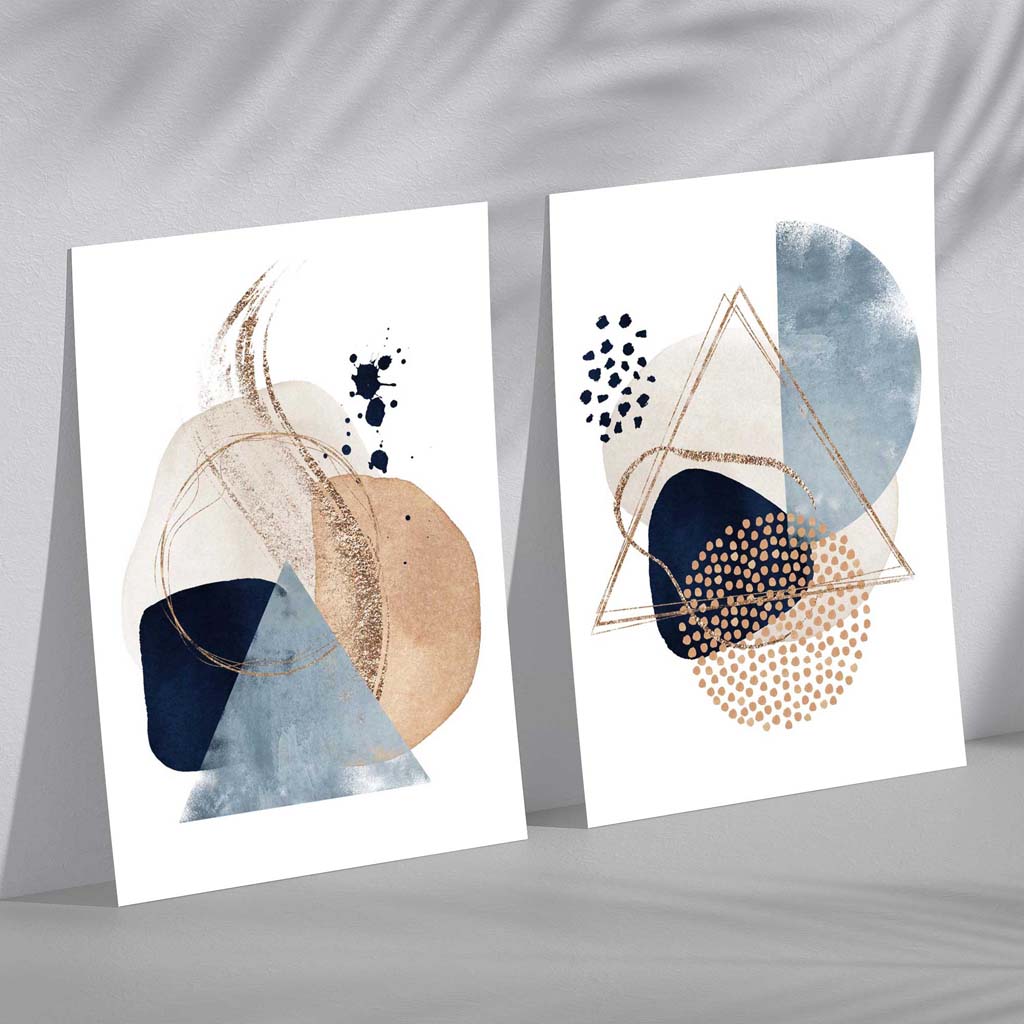 Ensemble de Tirages d'Art Aquarelle Bleue et Beige 0