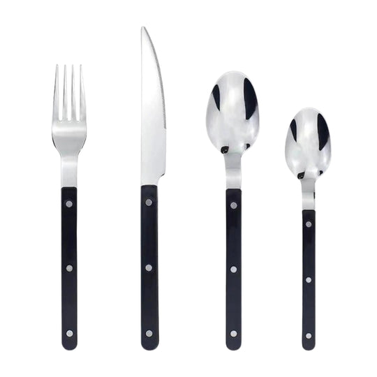 Ensemble de Vaisselle 24 Pièces pour 6 Personnes avec Assiettes Plates et Couvert Design Gravé 0
