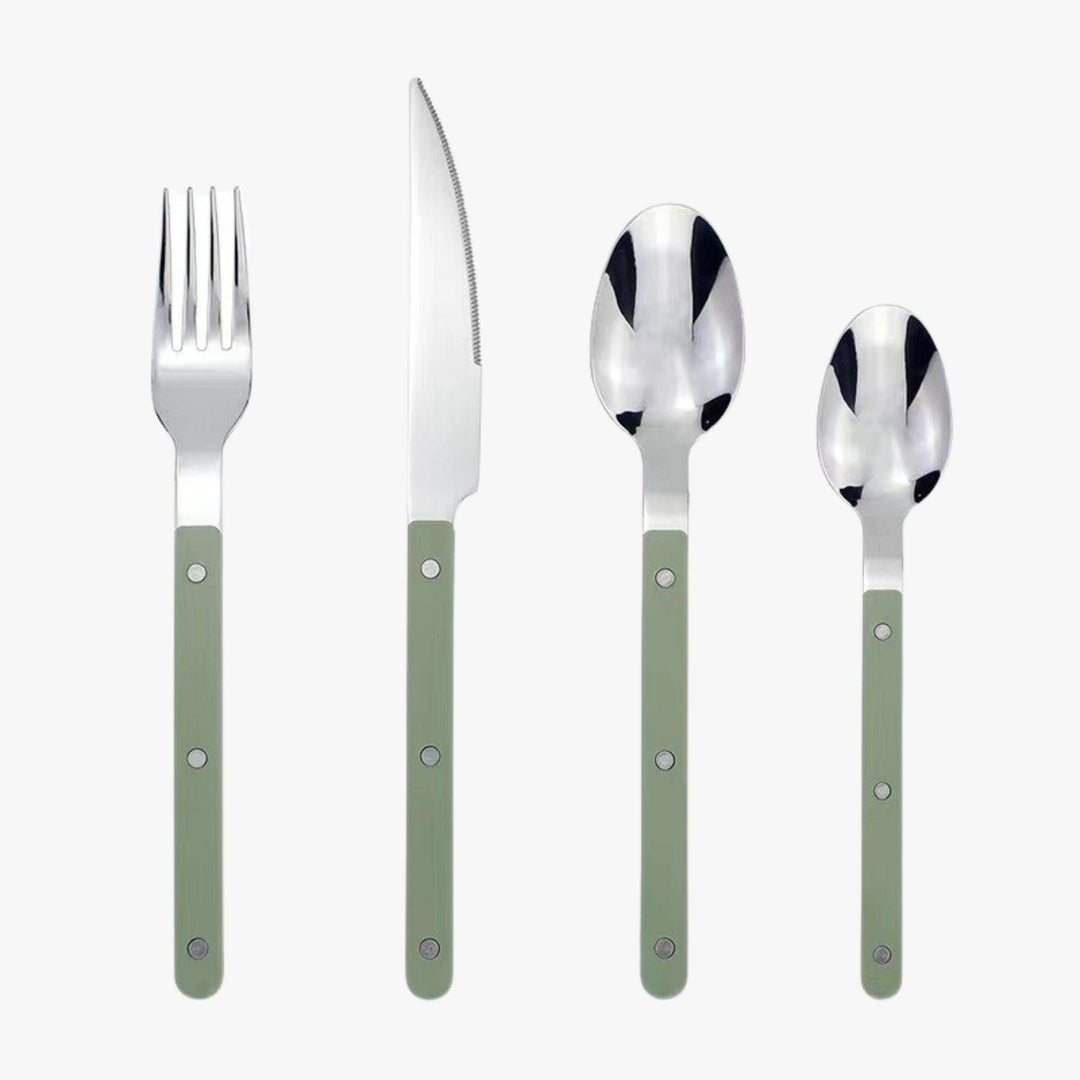 Ensemble de Vaisselle 24 Pièces pour 6 Personnes avec Assiettes Plates et Couvert Design Gravé 10